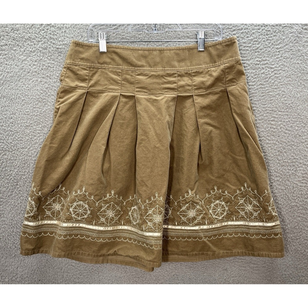 Ann Taylor Loft Skirt Womens‎ 12 Brown Corduroy Embroidered BOHO Summer Y2K